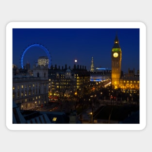 London eye and Big Ben by night, London, England Sticker